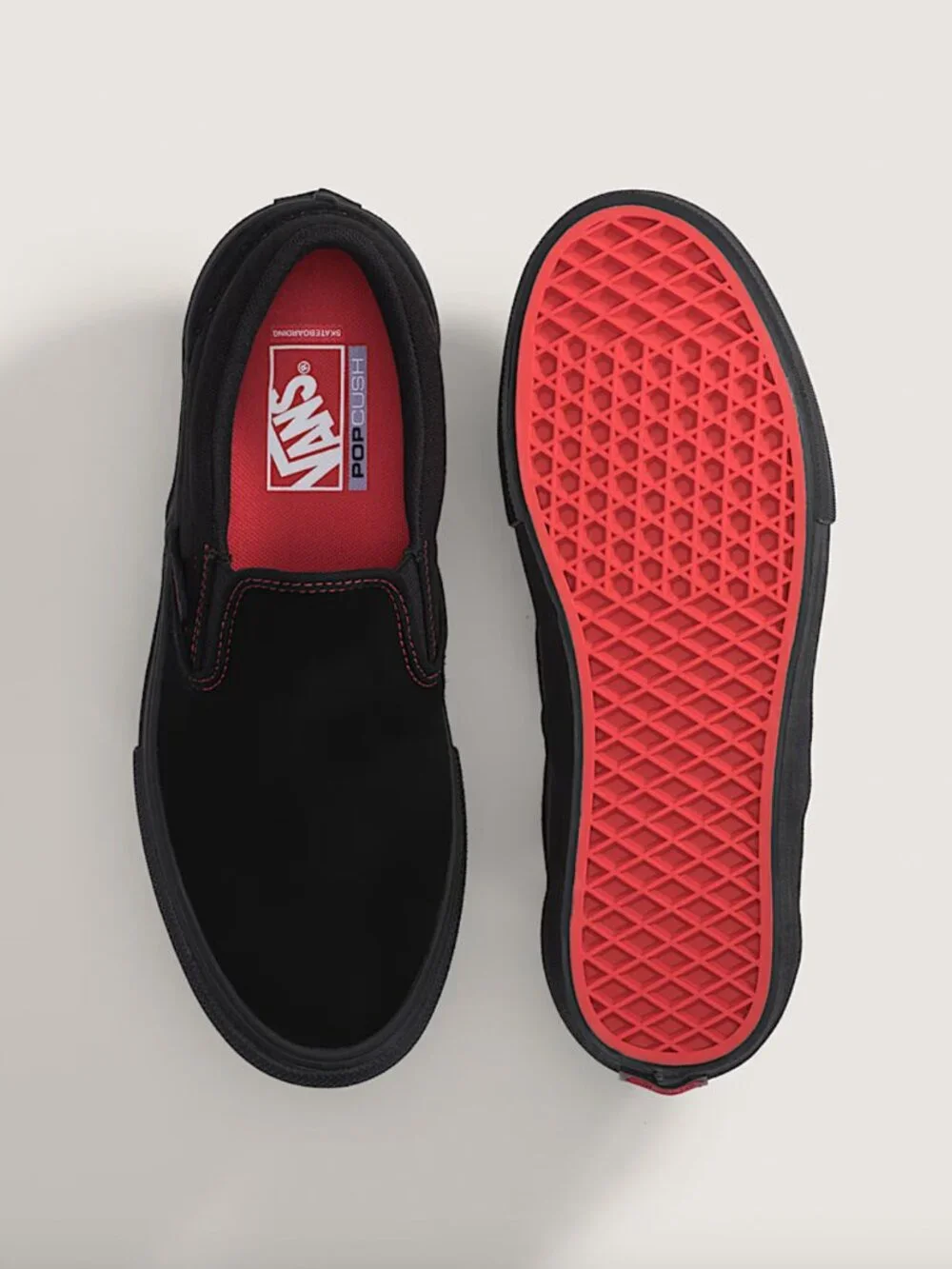 Vans Classic Slip-On Shoe Black Black Red Womwn Size 9.5 NWT